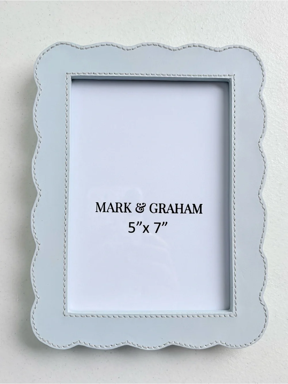 Mark & Graham 5” x 7” baby blue scalloped leather picture photo frame new